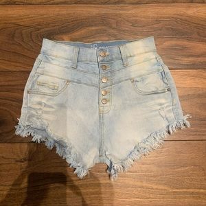 High Waisted Denim Frayed Shorts